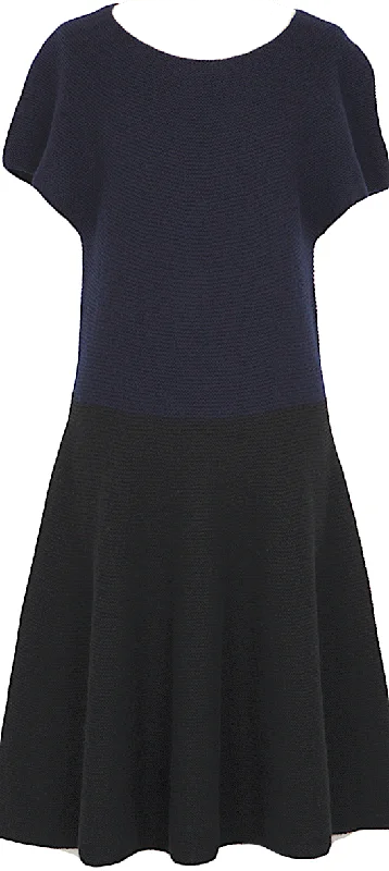 A/T ATSURO TAYAMA JAPAN. NAVY, BLACK Wool Bicolor French Sleeve Knit Dress