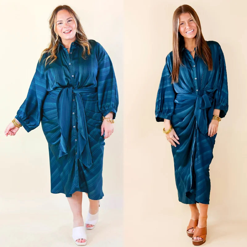 Decisions To Make Button Up Midi Dress in Dark Teal Blue