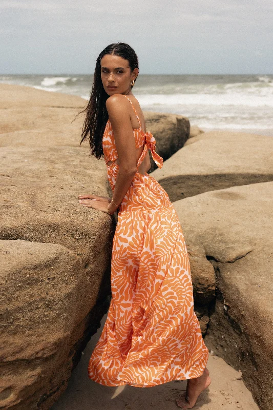 Dalton Cut Out Maxi Dress - Orange Print