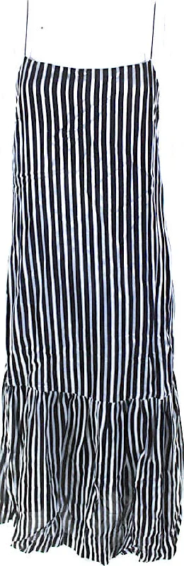 Elizabeth & James NY. Navy Blue Striped Viscose Drop Waist Midi Dress