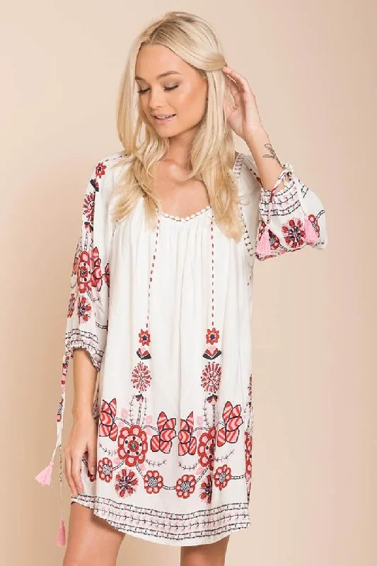 Ellis Floral Day Dress White / Red