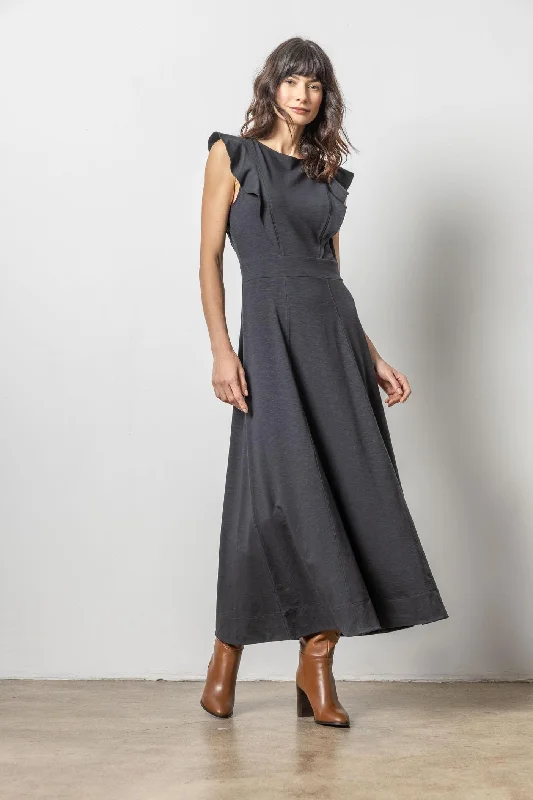 Flounce Trim Maxi Dress Black