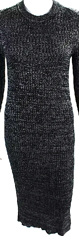 Isabel Marant Paris. Black Knit Long Sleeved Side Slit Midi Sweater Dress