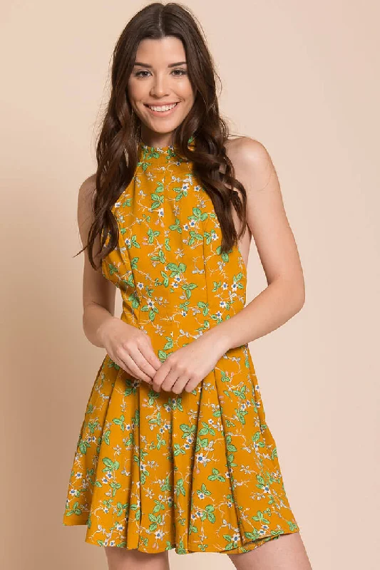 Janessa Floral Print Dress Mustard