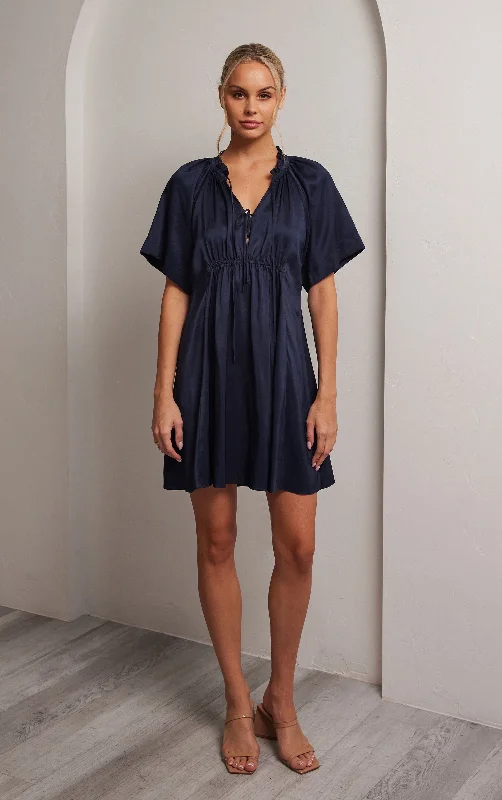 Lana Silk Dress - Navy