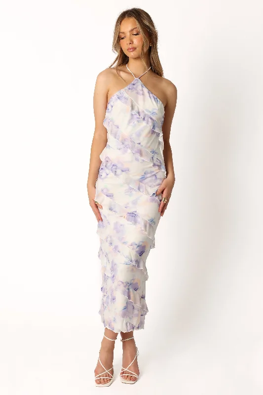 Leanne Halterneck Maxi Dress - Purple Floral