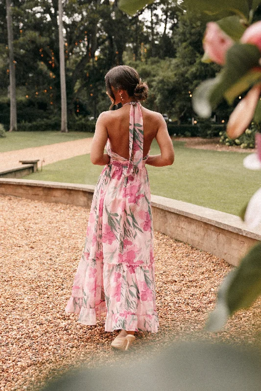 Lennon Halterneck Maxi Dress - Pink Floral