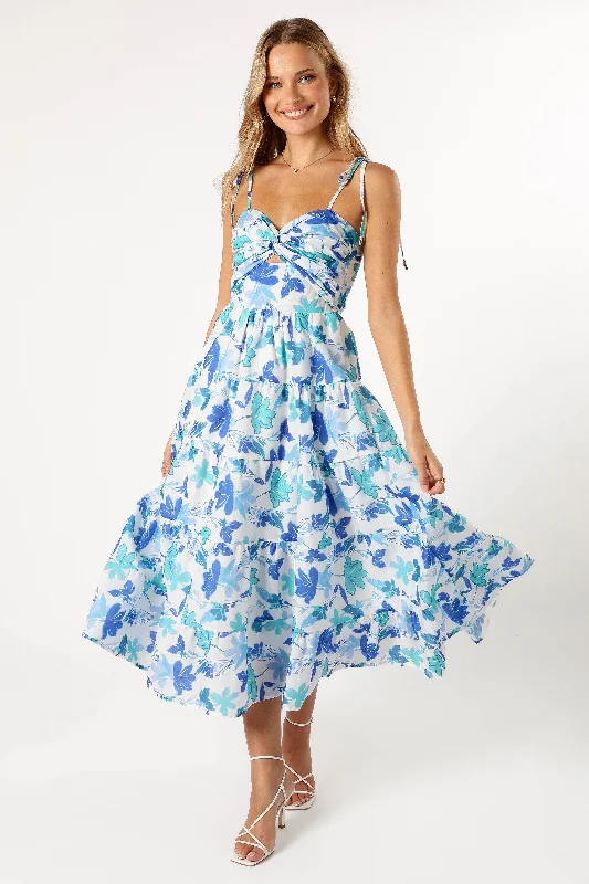 Lulu Cut Out Maxi Dress - Blue Floral