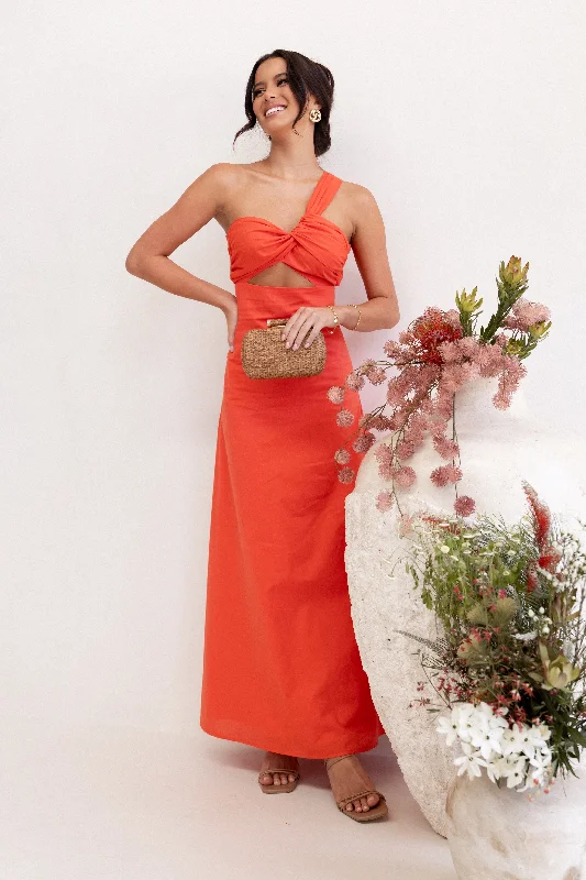 Luna One Shoulder Maxi Dress - Tangerine