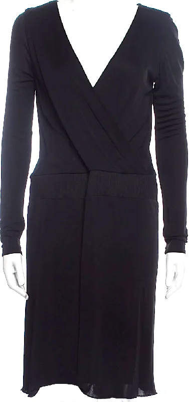 Maison Martin Margiela Paris. Black Viscose/Silk Blend Cut Out Accent Wrap Dress