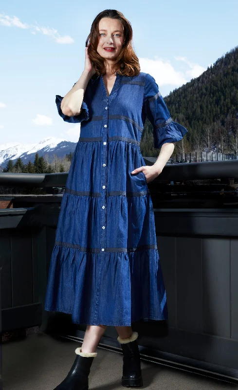 Miami Dress In Denim With Black Ribbon Trim