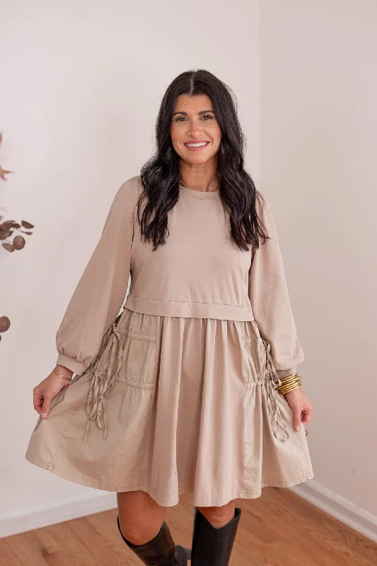 Monochromatic Perfection Taupe Cinch Dress