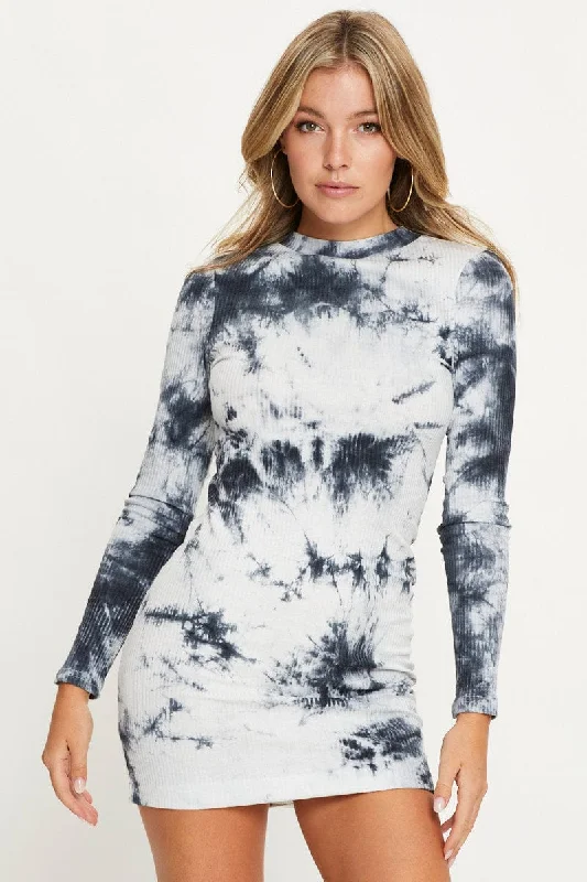 Multi Low Back Tie Dye Bodycon Mini Dress