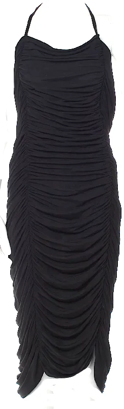 NORMA KAMALI NY. Black Ruched Halterneck Midi Length Dress