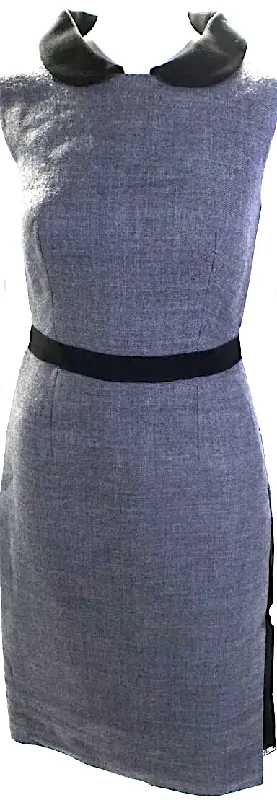 Prada Italy. Gray Wool Peter Pan Collar Sleeveless Mid-Calf Dress