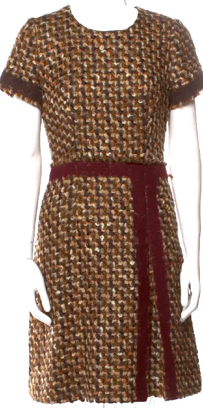 Prada Italy.  Virgin Brown Tweed Wool Knee-Length Dress