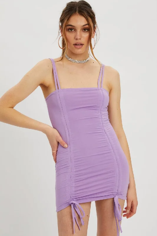 Purple Drawstring Ruched Bodycon Dress