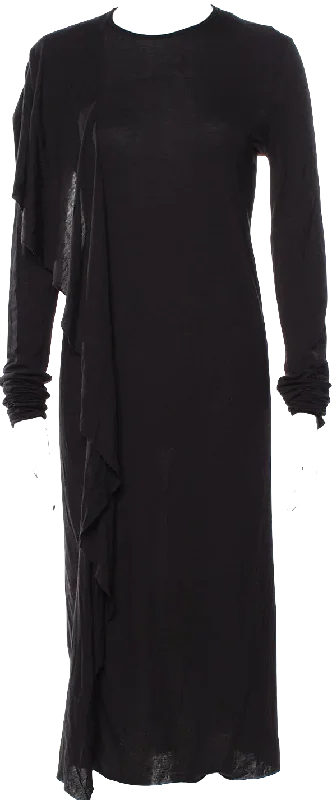 Rick Owens Paris. Lilies. Black Crew Neck Midi Length Dress