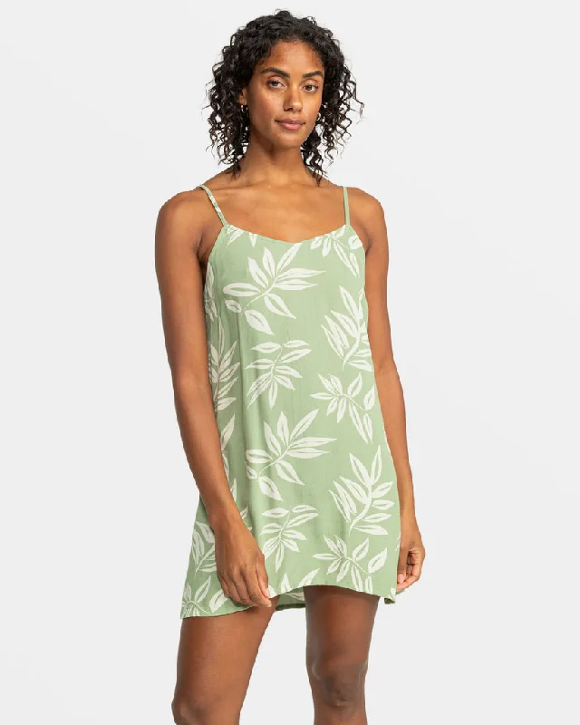 Roxy Shine A Light Printed Dress-Oil Green Leavin