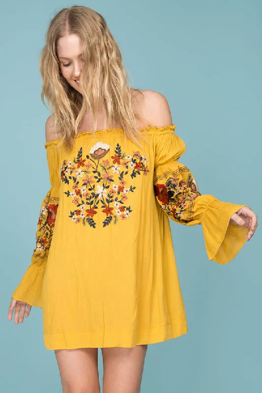 Saige Floral Day Dress Yellow Mustard