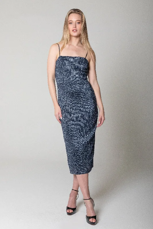 Sequin Midi Dress - Navy Black