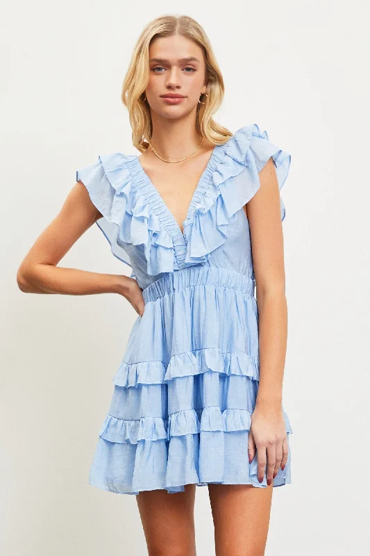 Summer Ruffle Top Dress in Blue