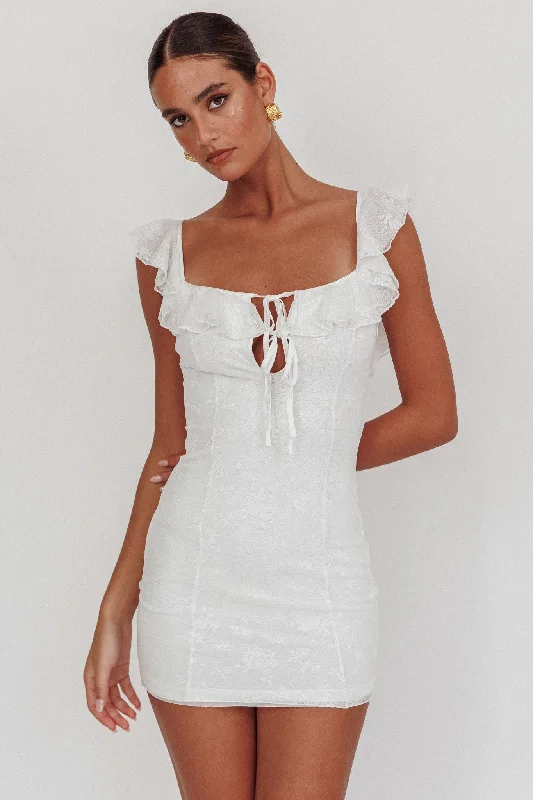 Sweet Saturday Tied Bust Ruffle Mini Dress White