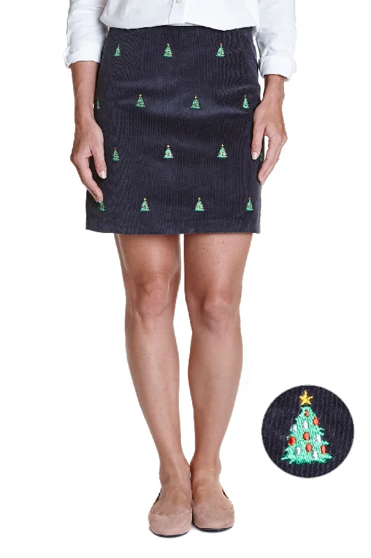 Ali Skirt Corduroy Nantucket Navy With Christmas Tree 19"