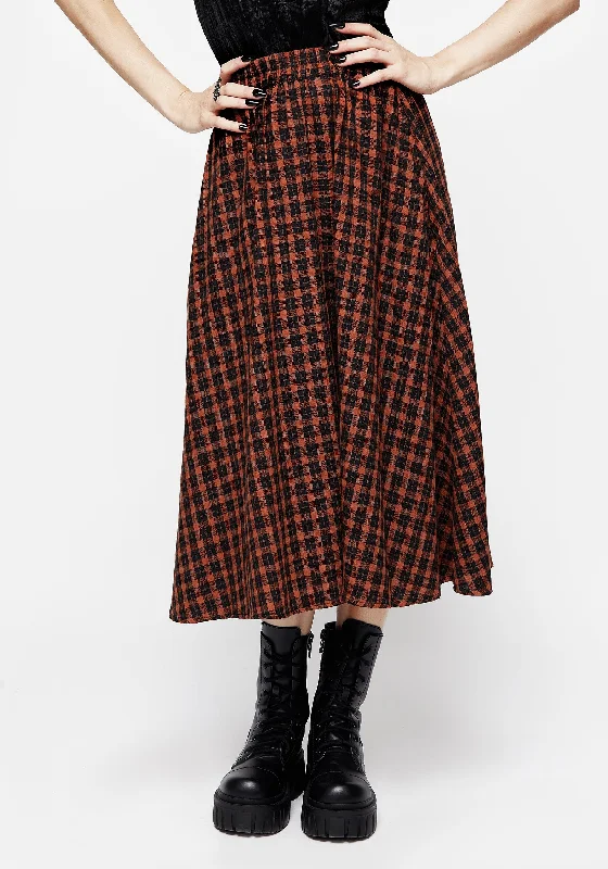 Terra Check Midi Skirt - Orange